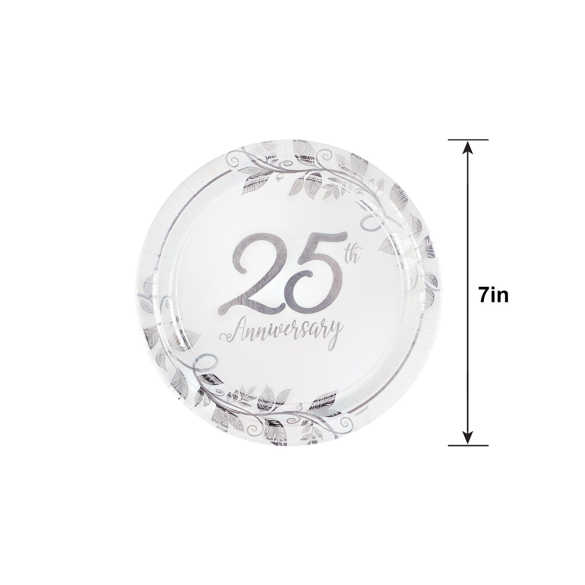 Metallic Silver 25th Anniversary Paper Dessert Plates. 7in. 8ct - Image 3