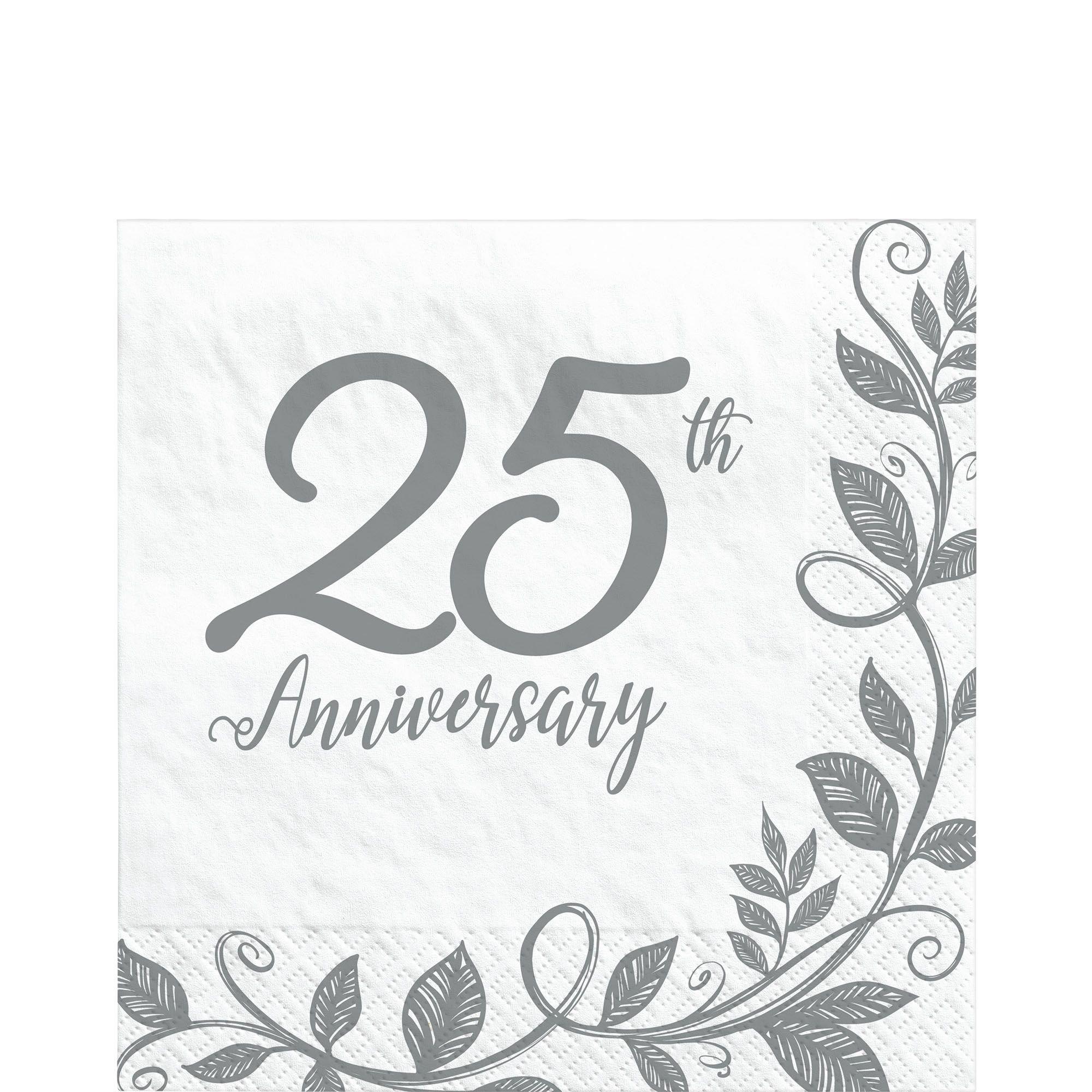 Silver 25th Anniversary Paper Lunch Napkins. 6.5in. 16ct
