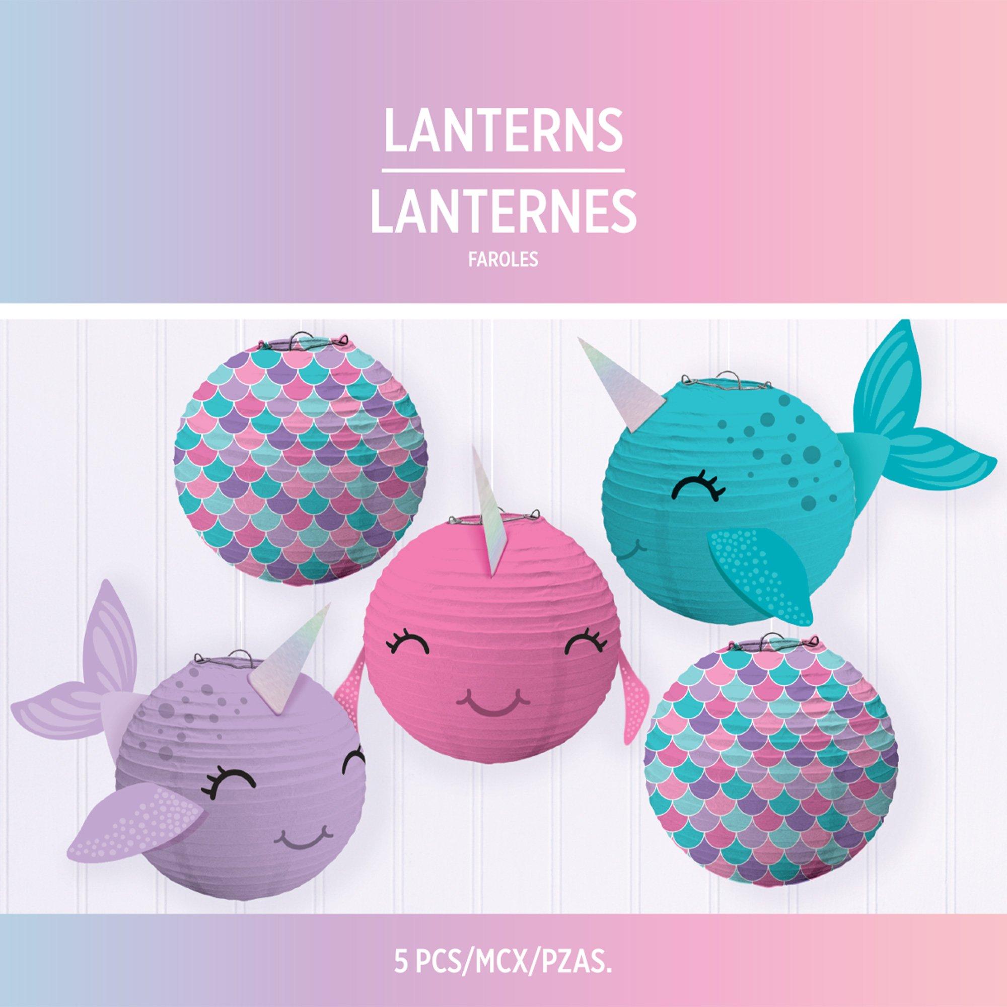 Mini Shimmering Mermaids Narwhal Paper Lanterns. 5in. 5ct - Image 4