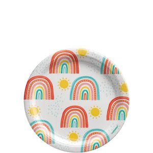 Retro Rainbow Dessert Plates. 7in. 8ct