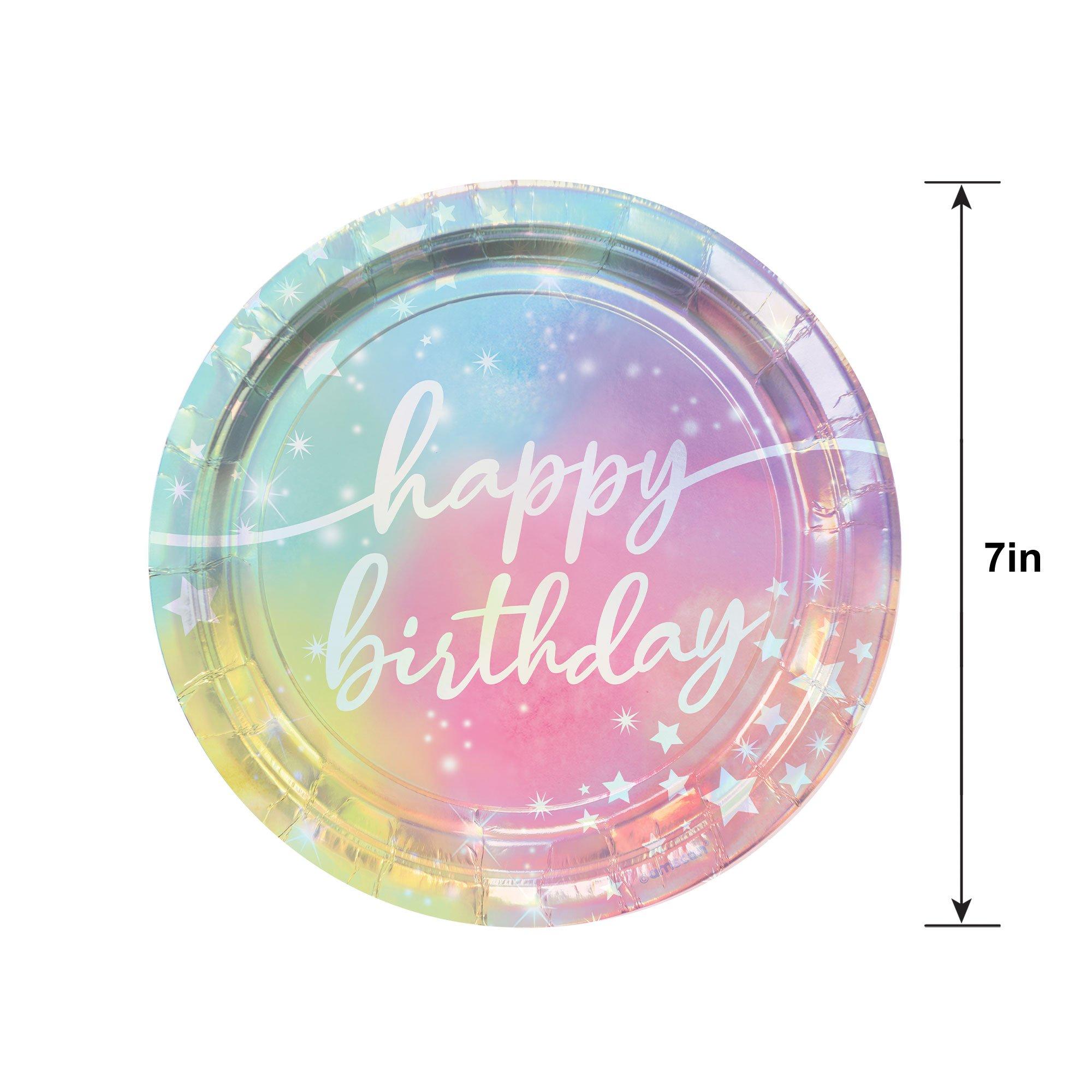 Iridescent Luminous Rainbow Birthday Paper Dessert Plates. 7in. 8ct - Image 3