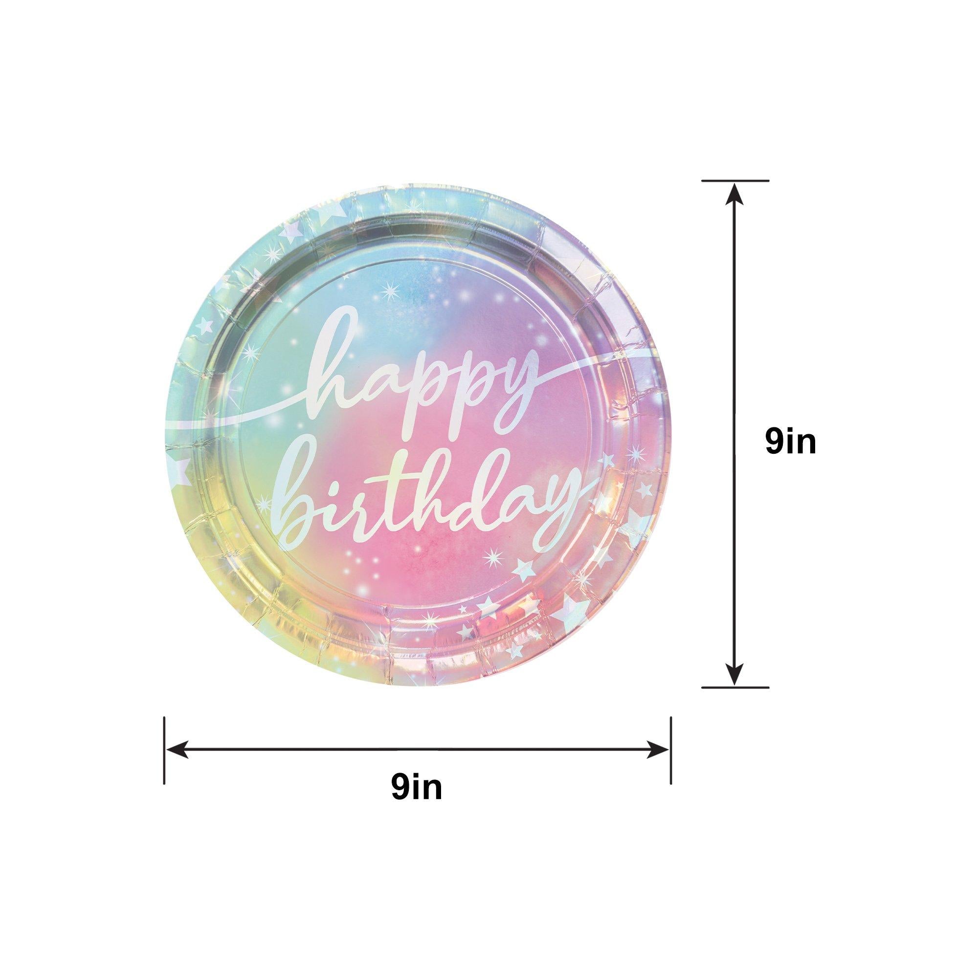 Iridescent Luminous Rainbow Birthday Paper Lunch Plates. 9in. 8ct - Image 3
