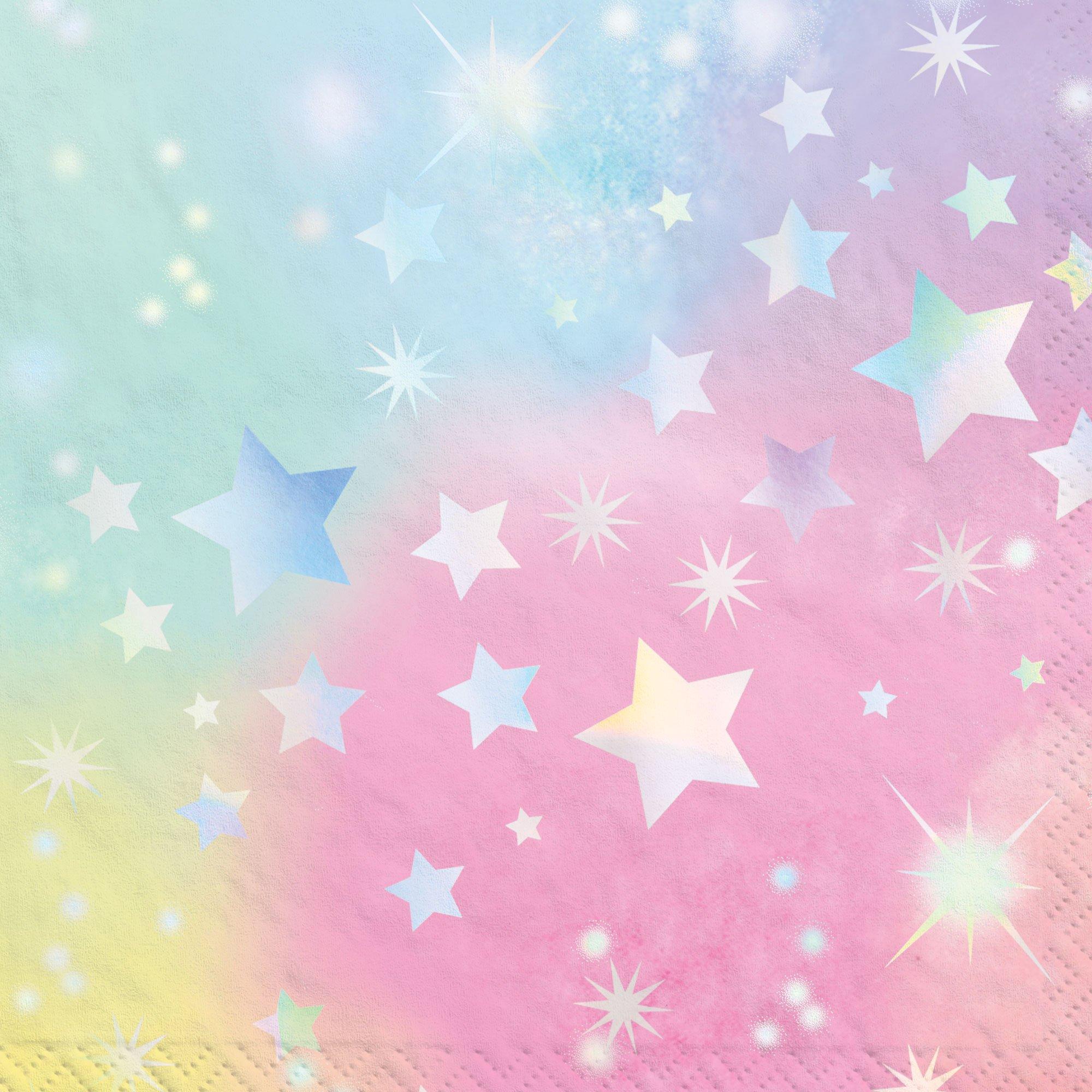 Iridescent Luminous Rainbow Star Paper Beverage Napkins. 5in. 16ct - Image 2