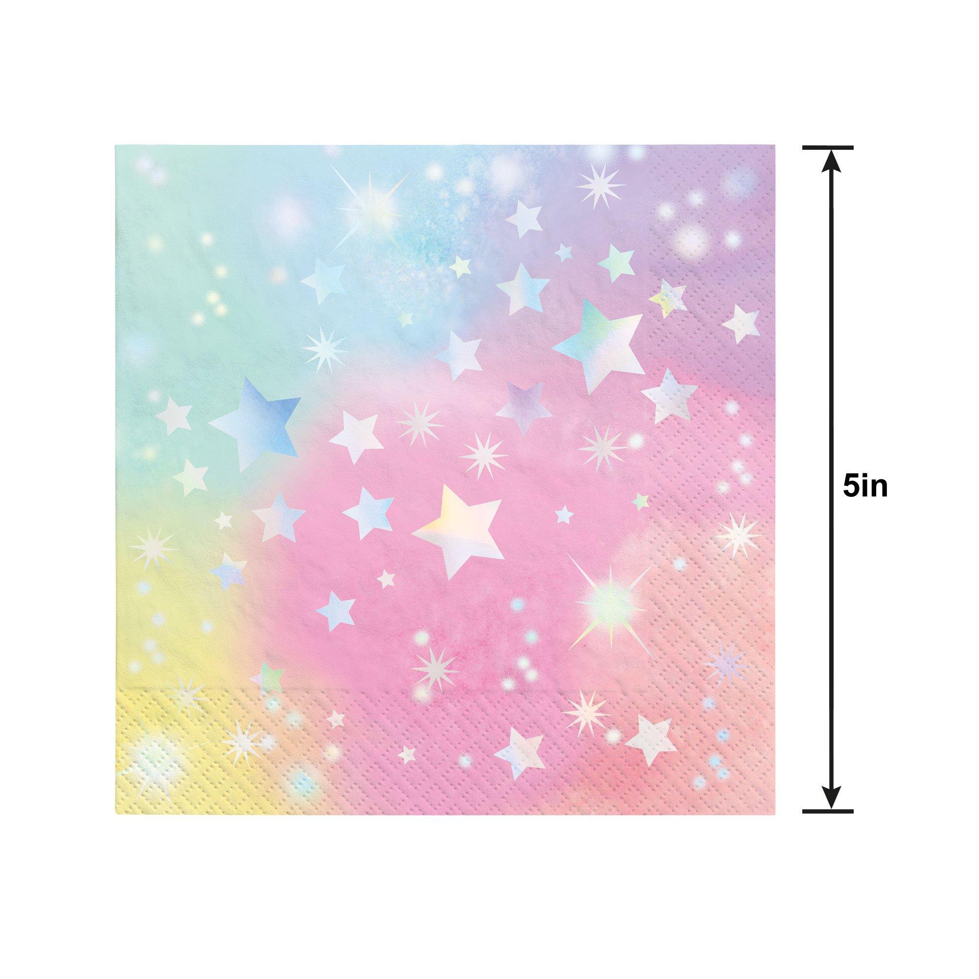 Iridescent Luminous Rainbow Star Paper Beverage Napkins. 5in. 16ct - Image 3