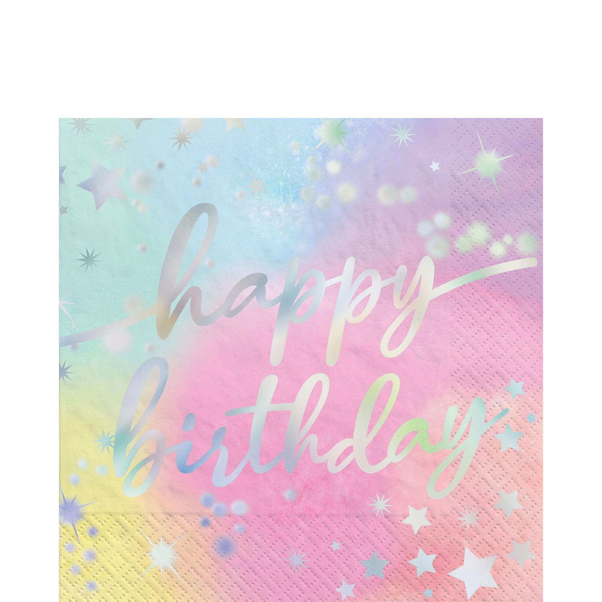 Iridescent Luminous Rainbow Birthday Paper Lunch Napkins. 6.5in. 16ct