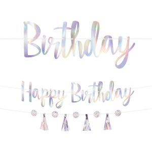 Iridescent Luminous Happy Birthday Banner Set. 2ct