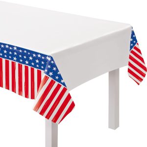 Painted Patriotic American Flag Plastic Table Cover. 54in x 96in