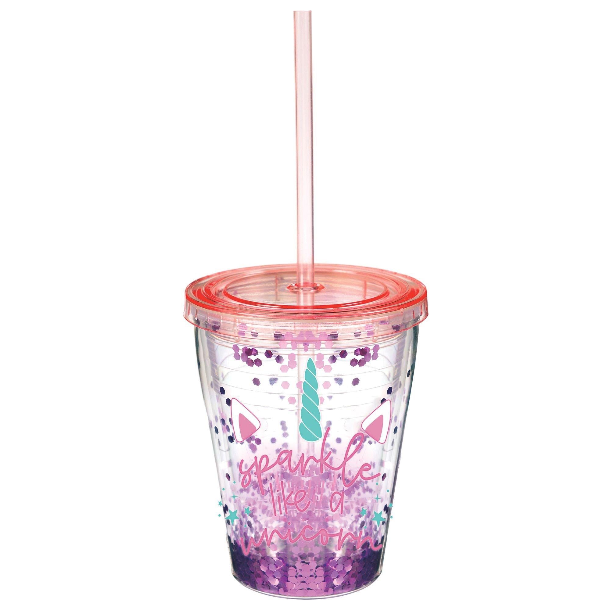 Enchanted Unicorn Confetti Double Wall Tumbler with Straw. 12oz