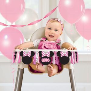 Minnie Mouse Forever 1st Birthday Fabric & Ribbon High Chair Decoration. 38in