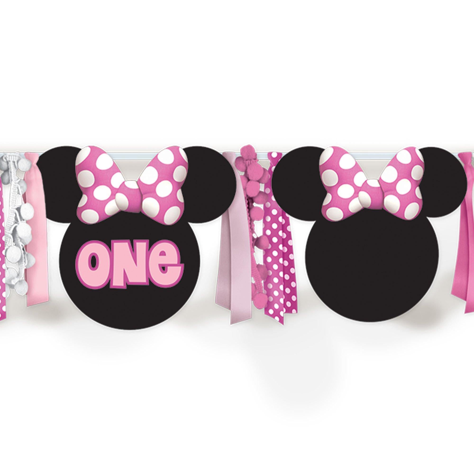 Minnie Mouse Forever 1st Birthday Fabric & Ribbon High Chair Decoration. 38in - Image 2