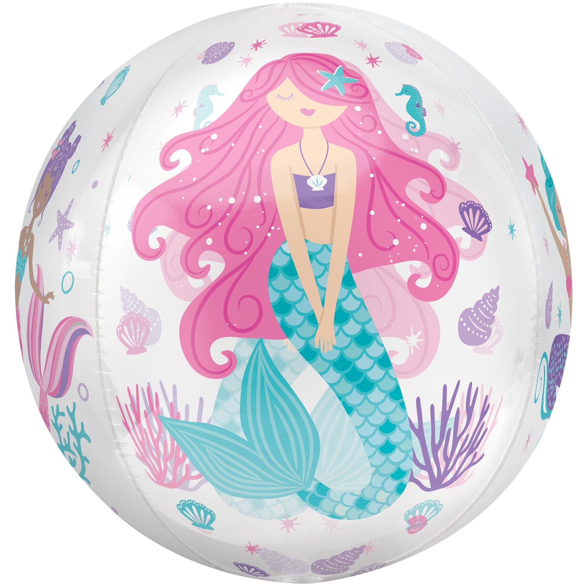 Shimmering Mermaid Plastic Balloon. 15in x 16in - See Thru Orbz