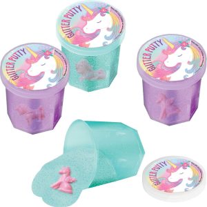 Glitter Unicorn Putty Party Favors for Kids with Toy Surprise. 12ct