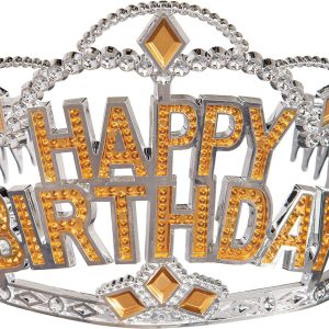Metallic Gold & Silver Plastic Birthday Tiara. 3.5in x 4.5in