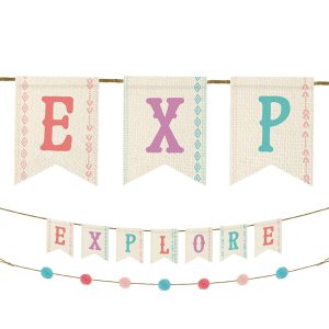 Free Spirit Explore Boho Canvas Pennant & Pom-Pom Banners. 5.3ft 2ct