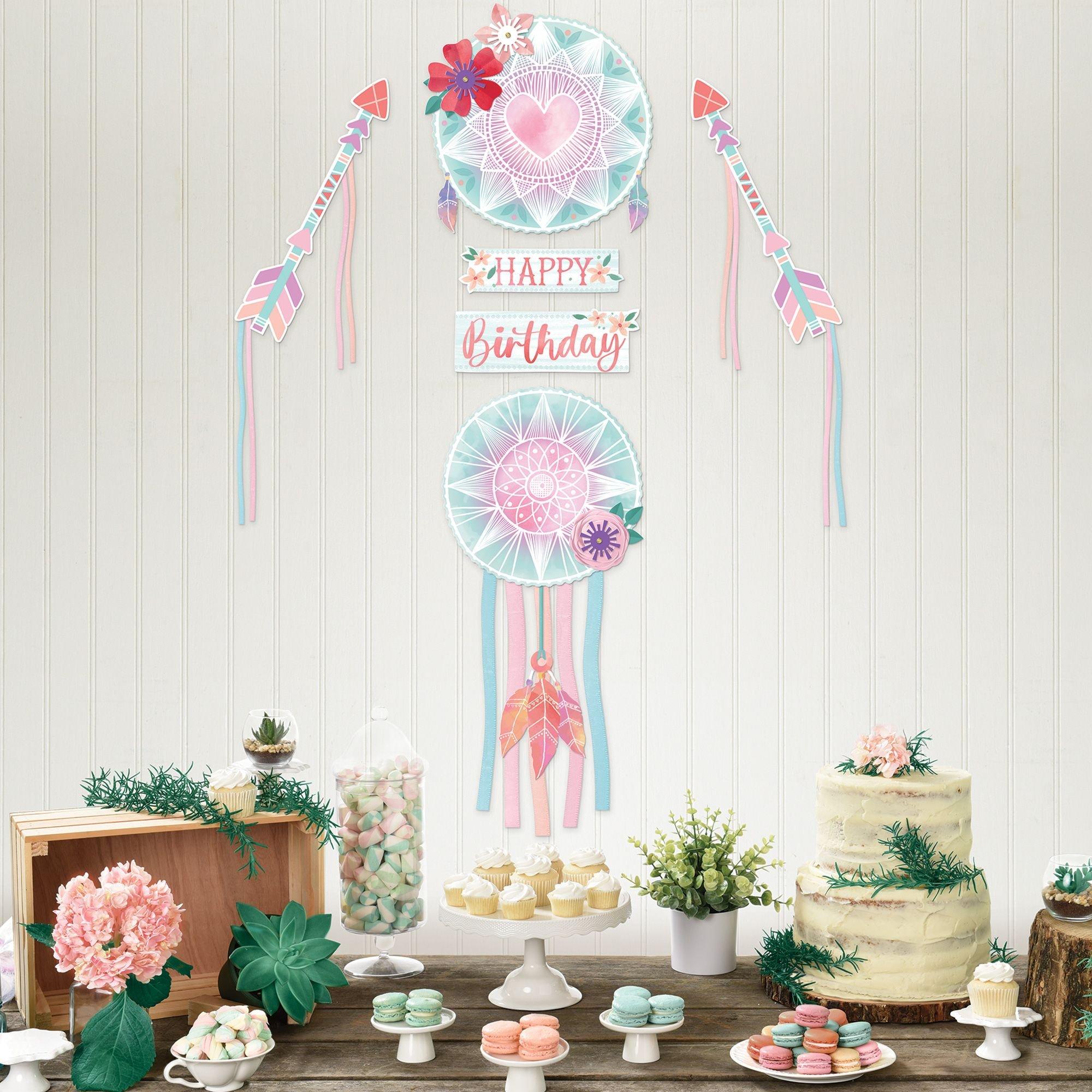 Free Spirit Boho Birthday Cardstock Wall Decorating Kit. 6pc