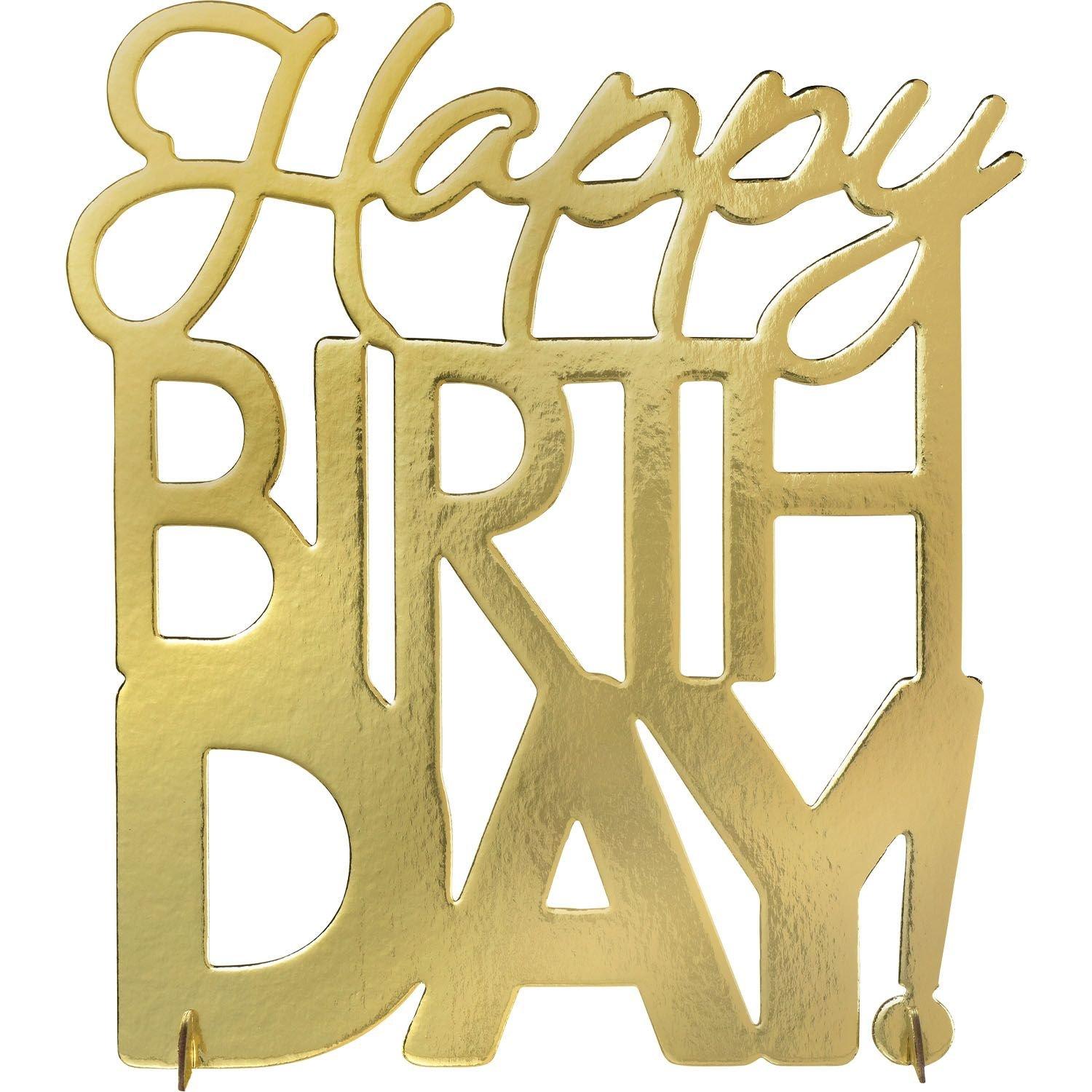 Metallic Golden Age Happy Birthday Cardboard Centerpiece. 9in x 10in