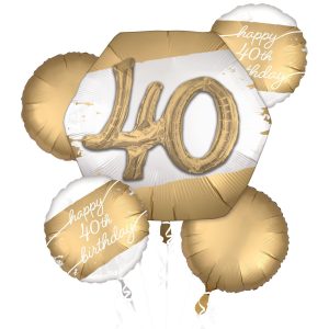 Golden Age 40th Birthday Foil Balloon Bouquet. 5pc