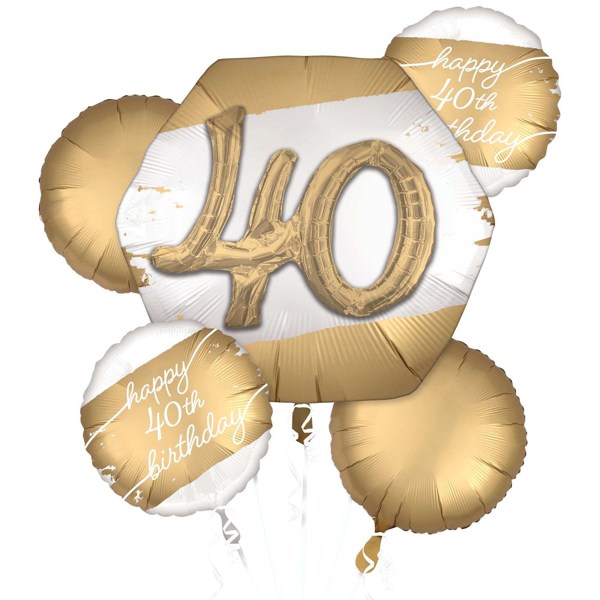 Golden Age 40th Birthday Foil Balloon Bouquet. 5pc