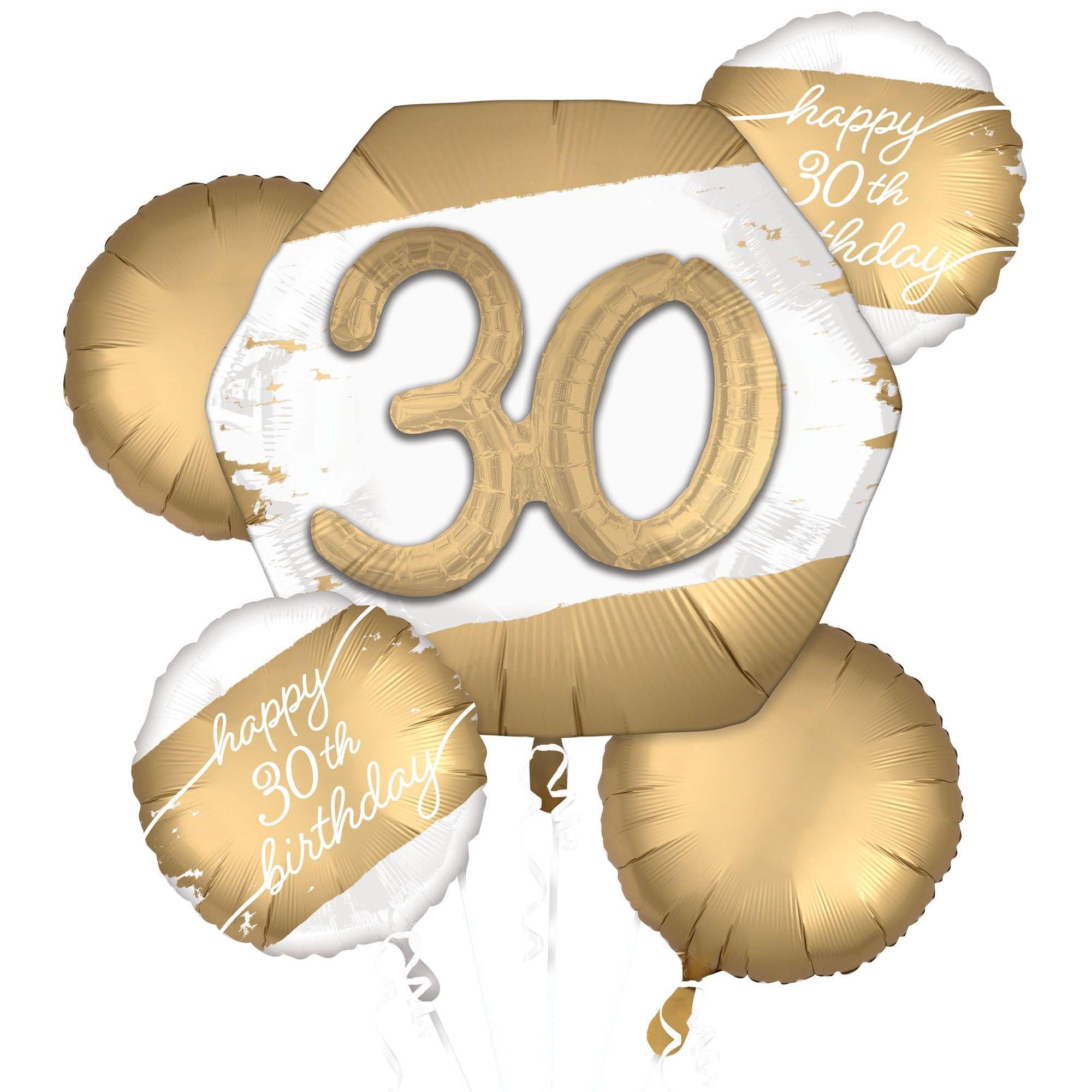 Golden Age 30th Birthday Foil Balloon Bouquet. 5pc