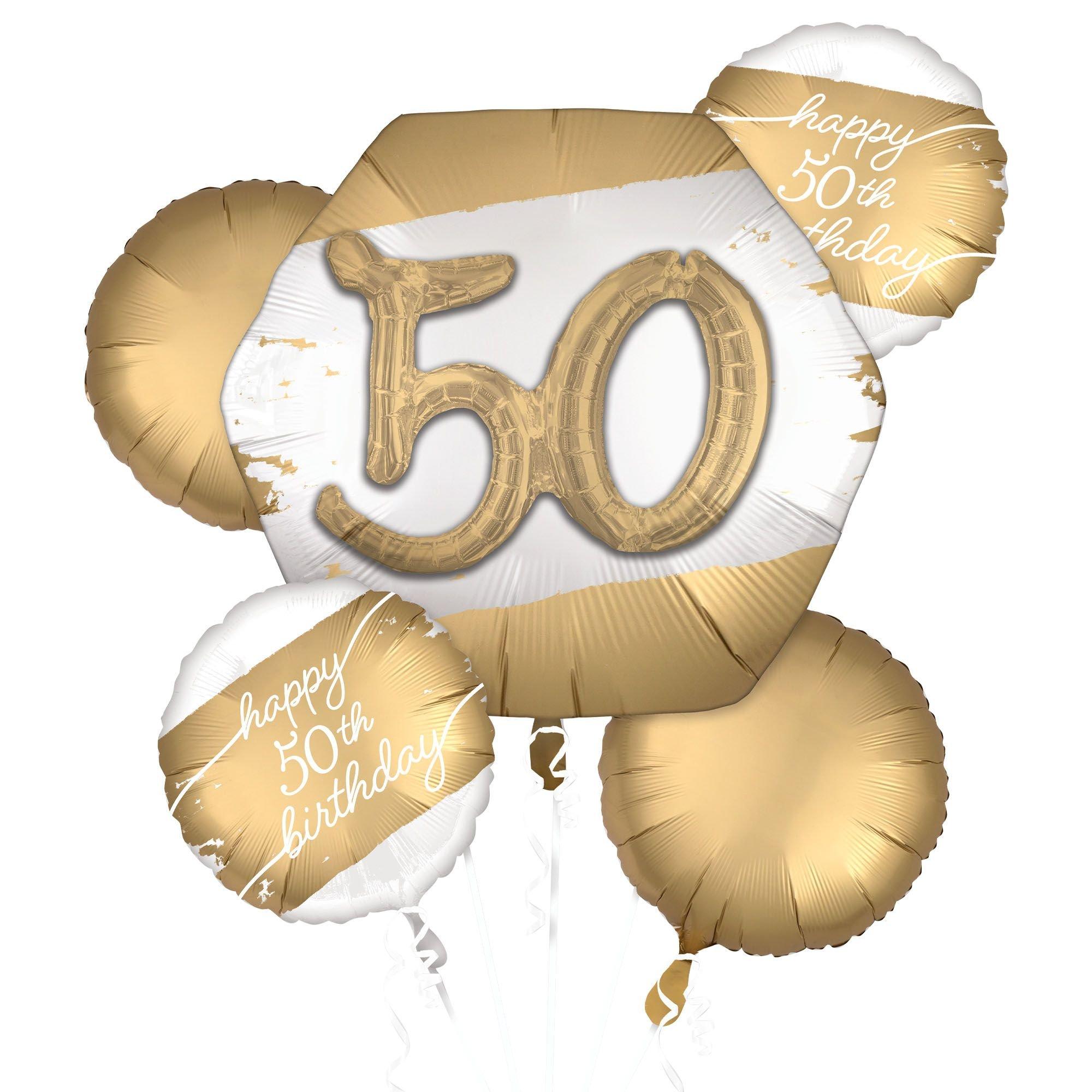 Golden Age 50th Birthday Foil Balloon Bouquet. 5pc