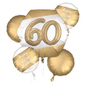 Golden Age 60th Birthday Foil Balloon Bouquet. 5pc