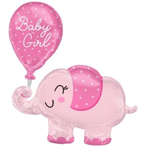 Pink Elephant Baby Girl Foil Balloon. 29in x 31in