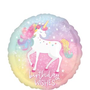 Enchanted Unicorn Birthday Round Foil Balloon. 18in