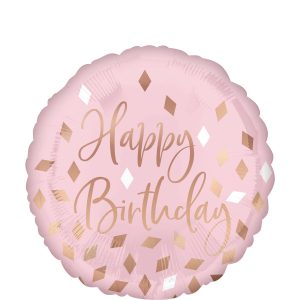 Metallic Blush Happy Birthday Foil Balloon. 18in