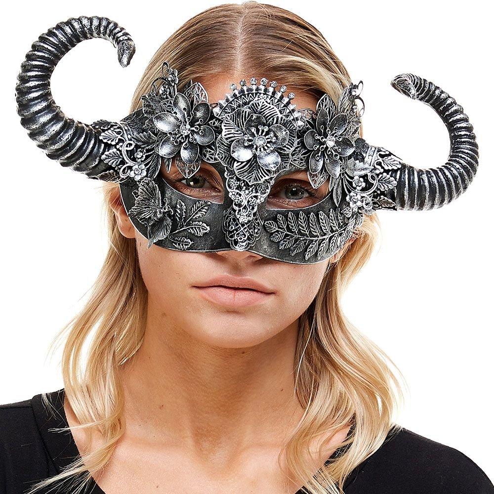 Horned Silver Satyr Masquerade Mask - Image 2