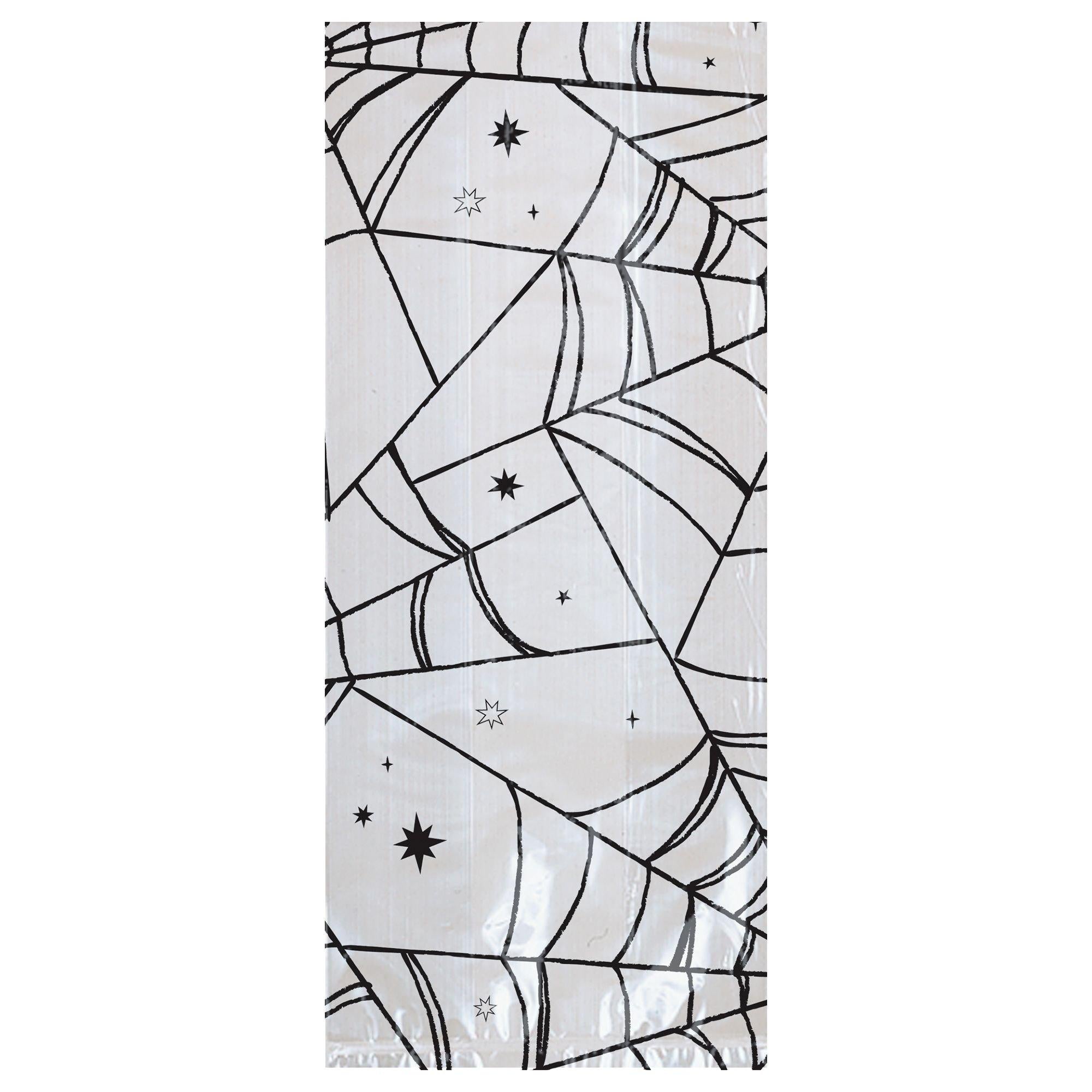 Small Spiderweb Halloween Cellophane Treat Bags with Twist Ties. 4in x 9.5in. 20ct