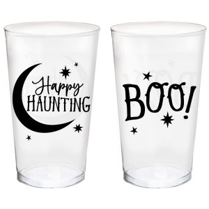 Classic Black & White Halloween Plastic Tumblers. 16oz. 10ct