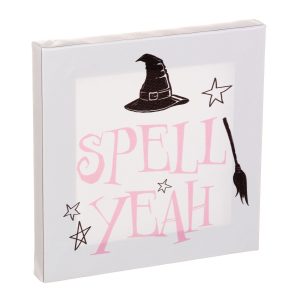 Witch Spell Yeah Halloween Wood & Canvas Sign. 5in x 5in