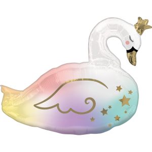 Air-Filled Multicolor Swan Foil Balloon. 18in x 19in