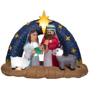 6.5 Foot Snowy Night Nativity Scene Light Up Christmas Inflatable Lawn Decoration