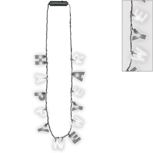 Light-Up Black & Clear Happy New Year Necklace. 36in