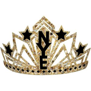 Glitter Gold New Year's Fabric & Plastic Tiara. 9in x 4in