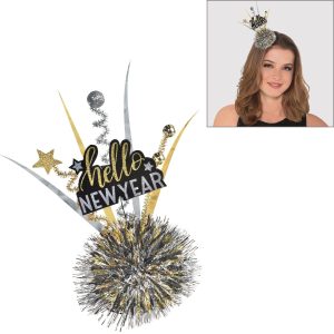 Black. Silver & Gold Hello New Year Tinsel & Plastic Fascinator