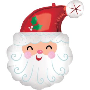 Smiley Santa Head Christmas Foil Balloon. 19in x 27in