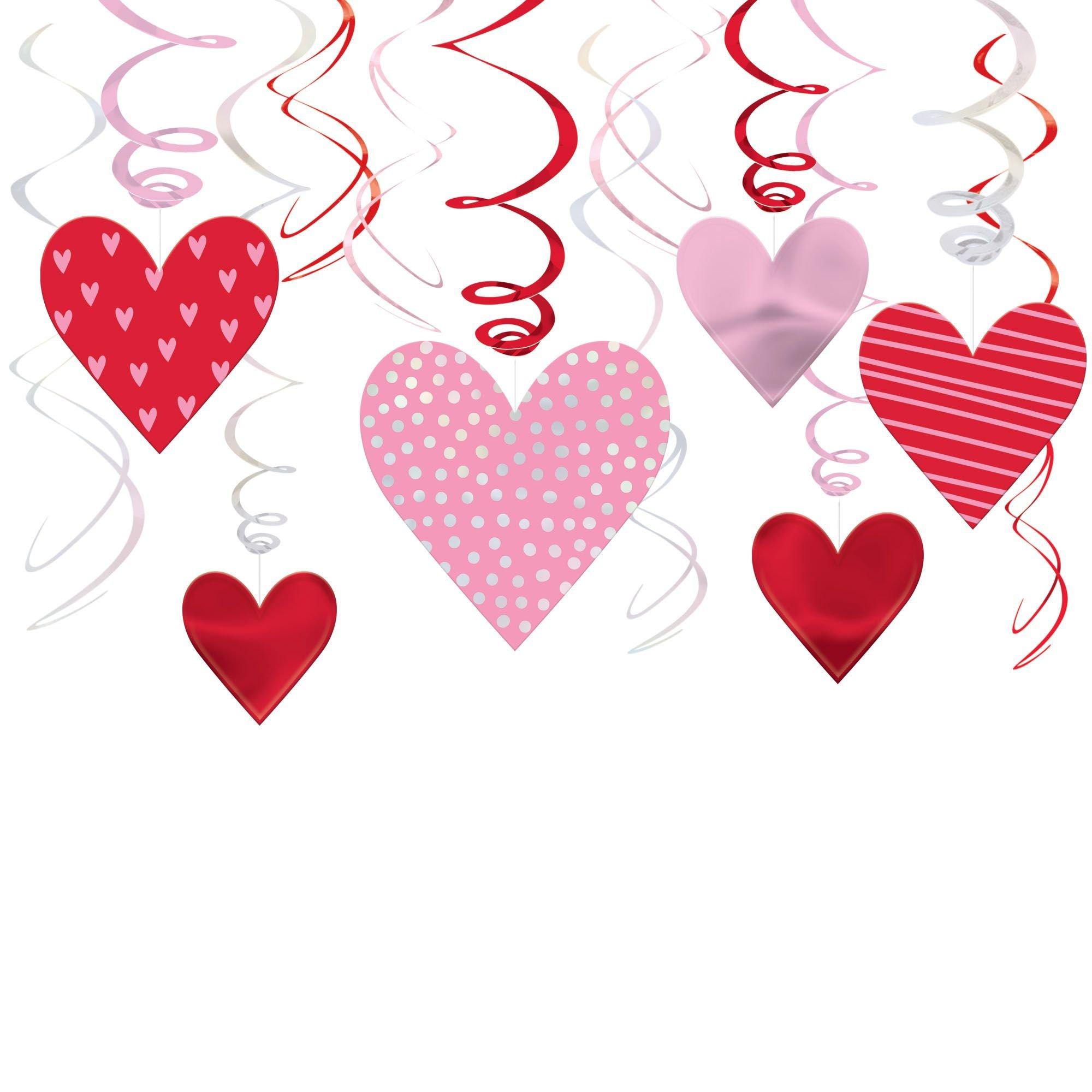 Metallic Pink & Red Patterned Heart Cardstock & Foil Swirl Decorations. 12ct - Image 2