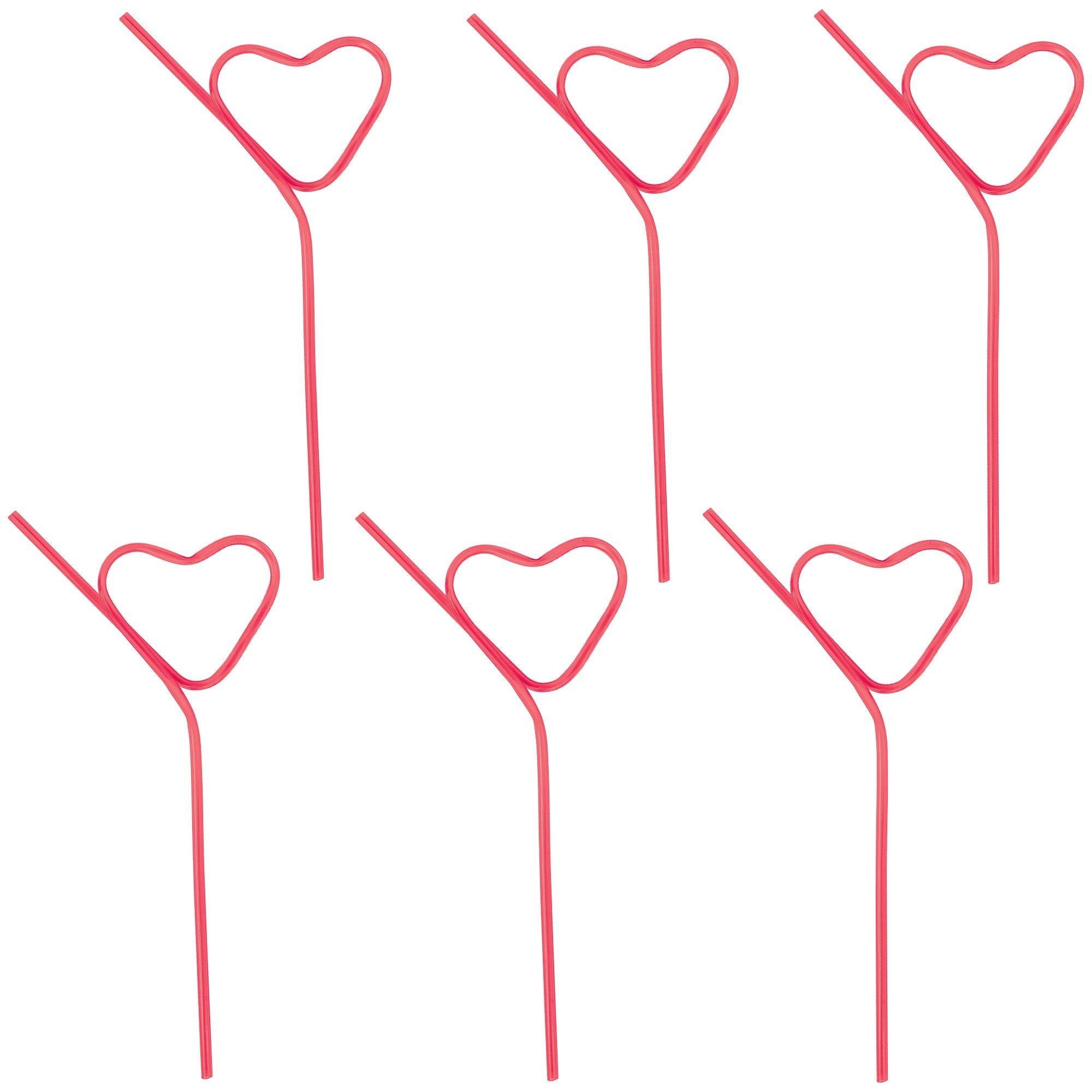 Red Heart-Shaped Plastic Silly Straws. 10ct