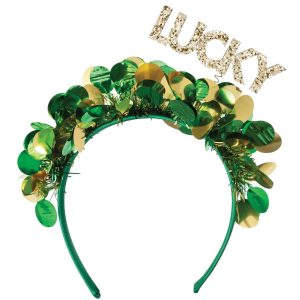 Glitter Lucky St. Patrick's Day Tinsel & Plastic Head Bopper. 6.6in x 6.8in