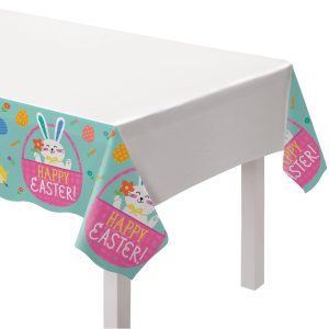 Funny Bunny Easter Plastic Table Cover. 54in x 102in