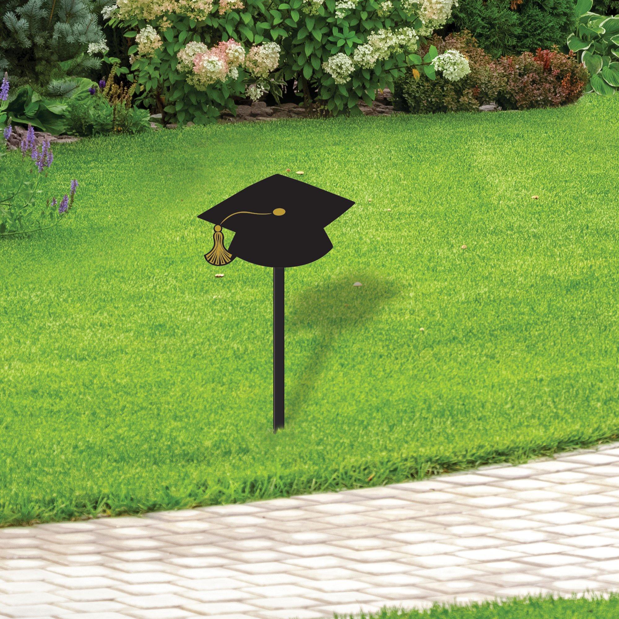 Black Graduation Cap Plastic Yard Sign. 13.6in x 29.75in