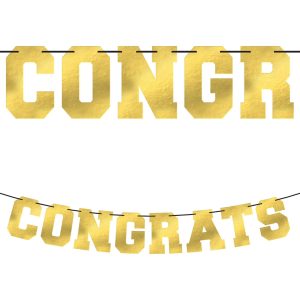 Metallic Gold Congrats Cardstock & Ribbon Letter Banner. 12ft