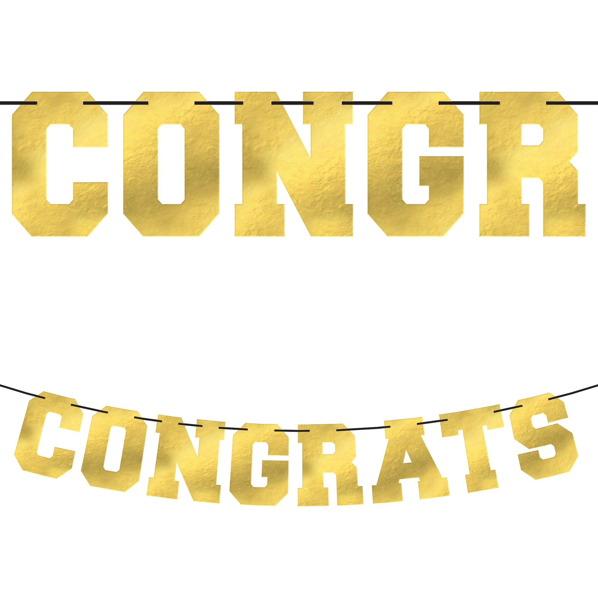 Metallic Gold Congrats Cardstock & Ribbon Letter Banner. 12ft