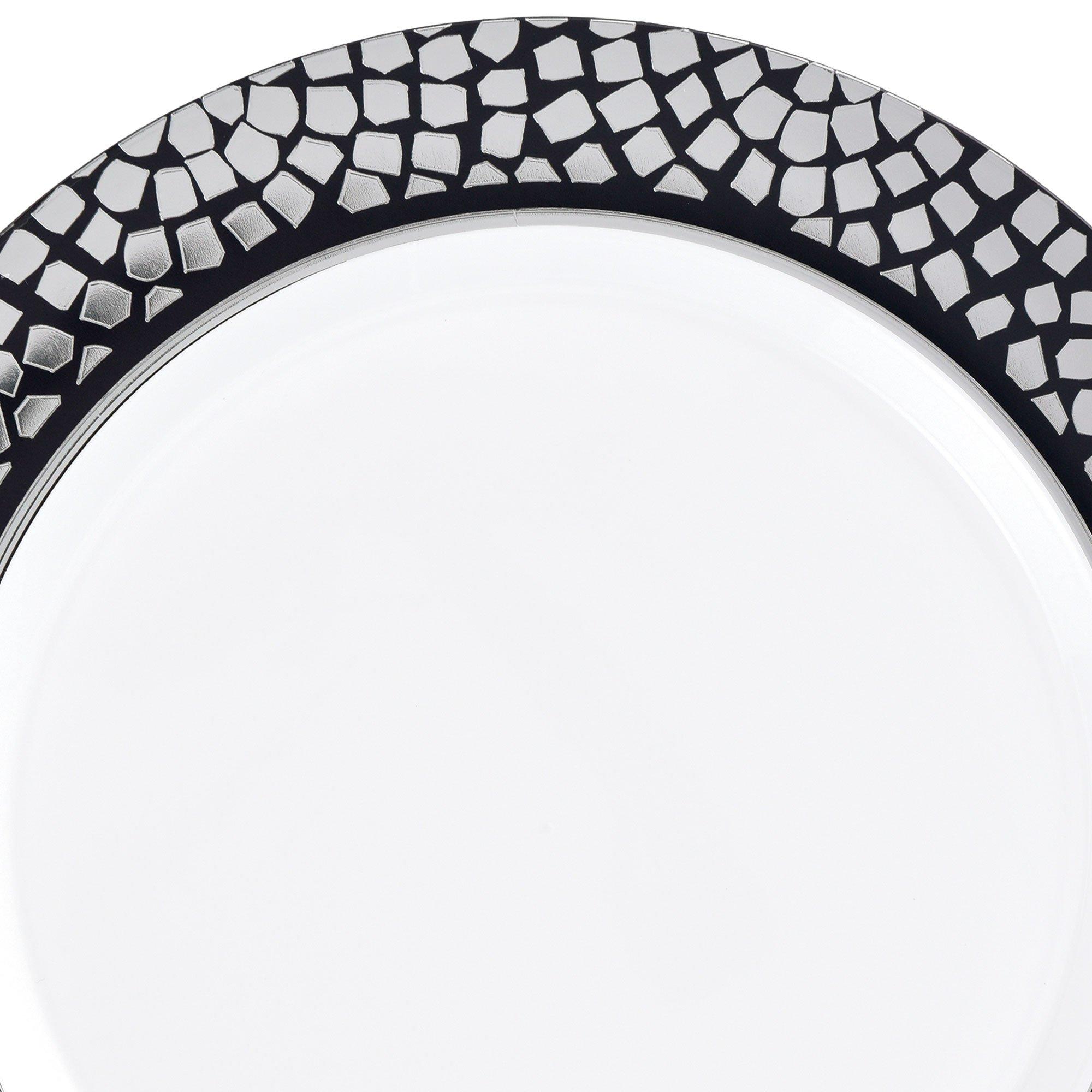 White With Silver Mosaic Rim Premium Plastic Dessert Plates. 7.5in. 20ct - Image 3