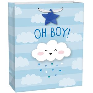Medium Oh Boy! Baby Shower Paper Gift Bag. 10.5in x 13in