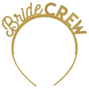 Gold Plastic Bride Crew Headband. 6ct