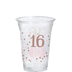Pink & Rose Gold 16 & Fab Plastic Cups. 16oz. 20ct - Sweet Sixteen