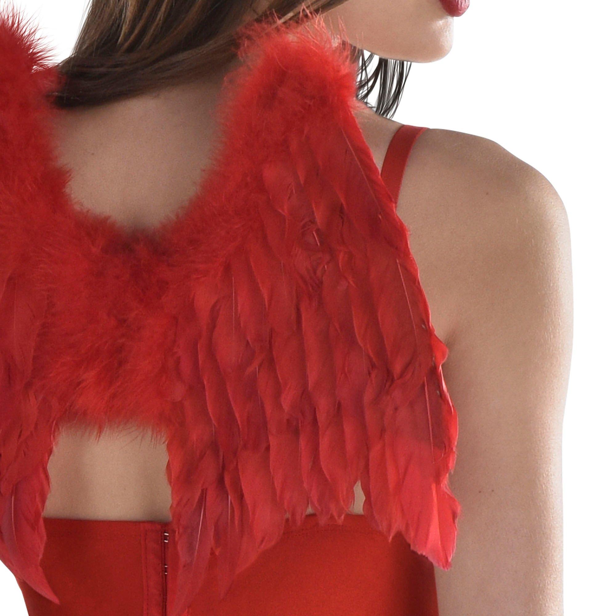 Adult Red Feather Devil Wings - Image 3